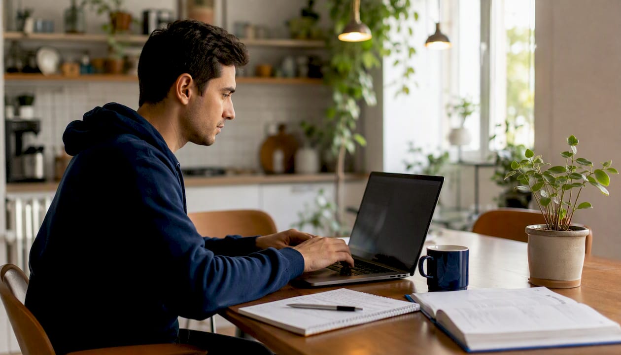 Engineer coding financial API integration at laptop