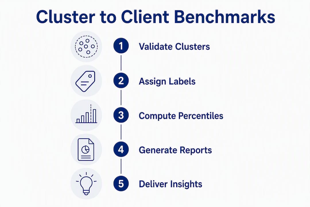 Infographic showing steps to convert cluster data to client benchmarks