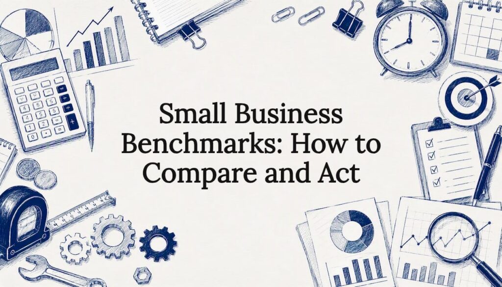 Decorative title card illustration for small business benchmarks.