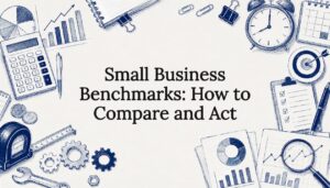 Decorative title card illustration for small business benchmarks.