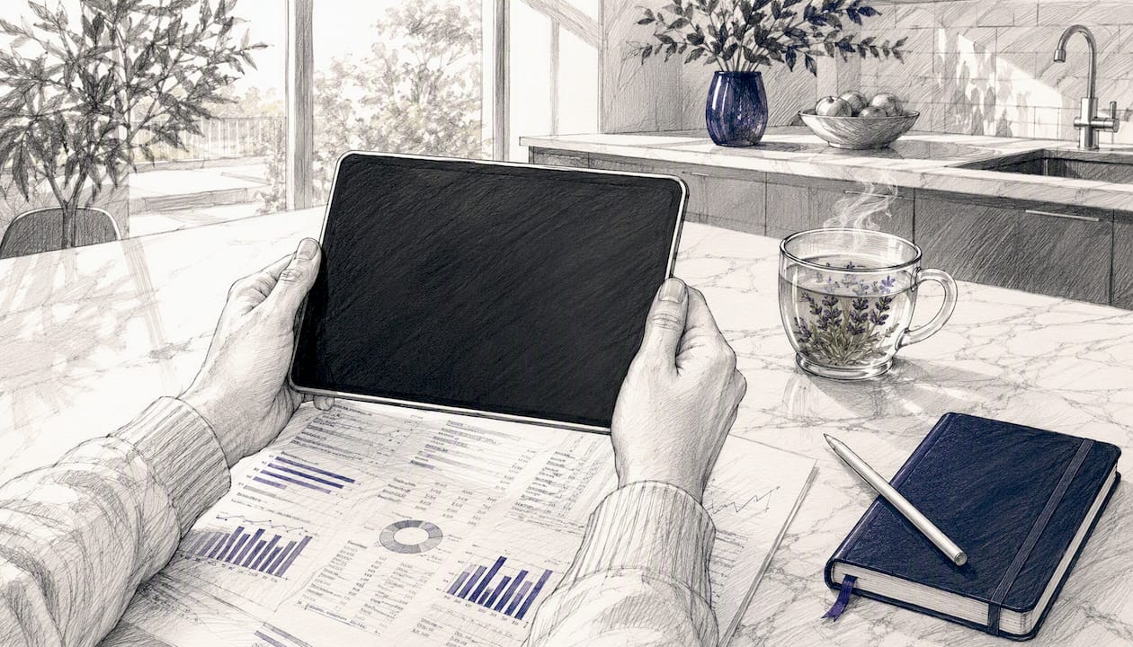 Hands collecting financial benchmarking data