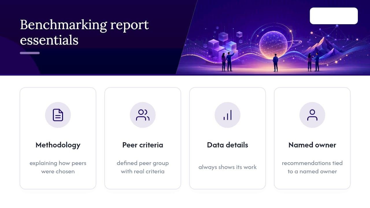 Diagram showing key sections of a benchmarking report