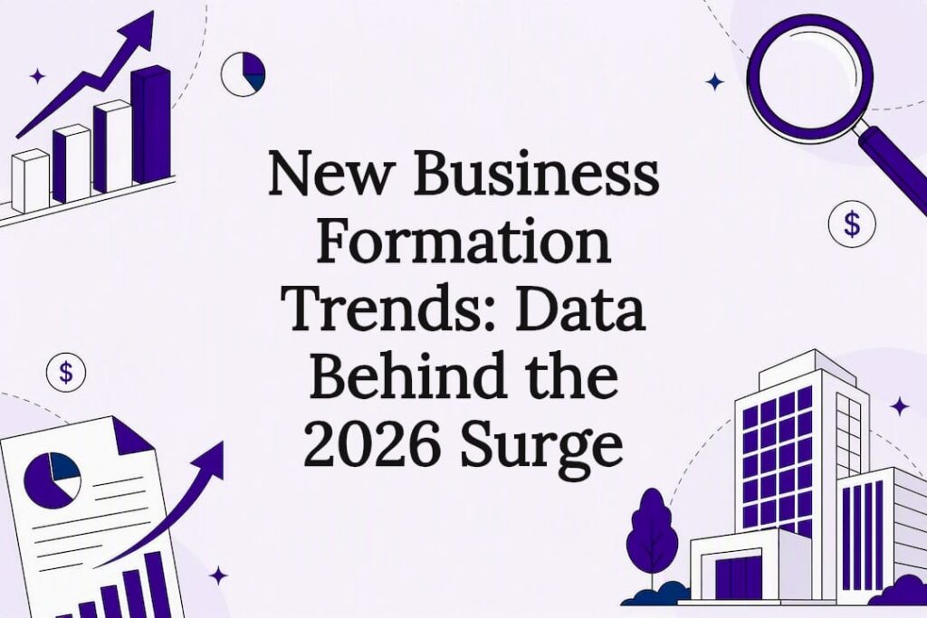 Decorative title card illustration for business formation trends article