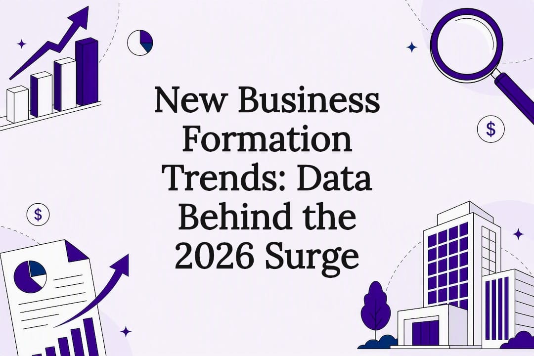 Decorative title card illustration for business formation trends article