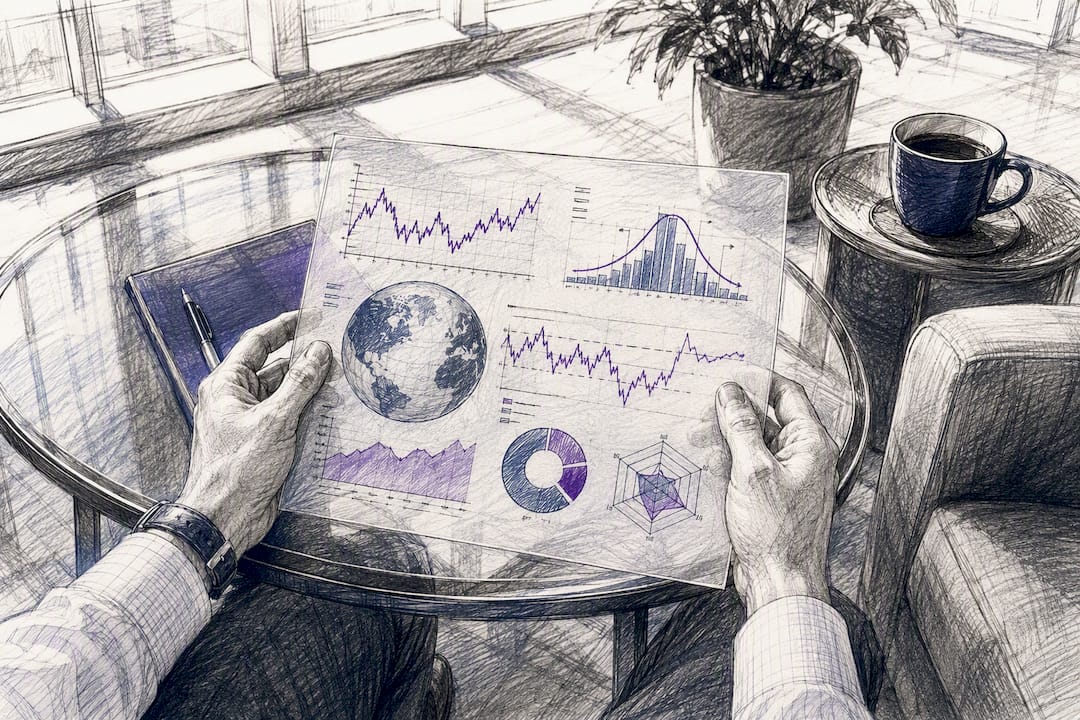 Hands holding transparent market default rate charts