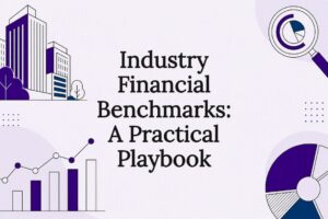 Decorative title card financial benchmarking illustration