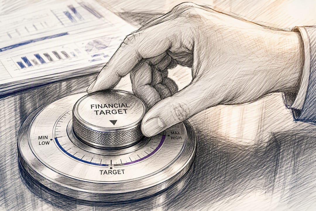 Hand adjusting financial target dial