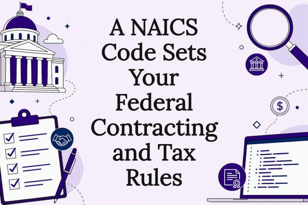 Decorative title card illustration with contracting icons
