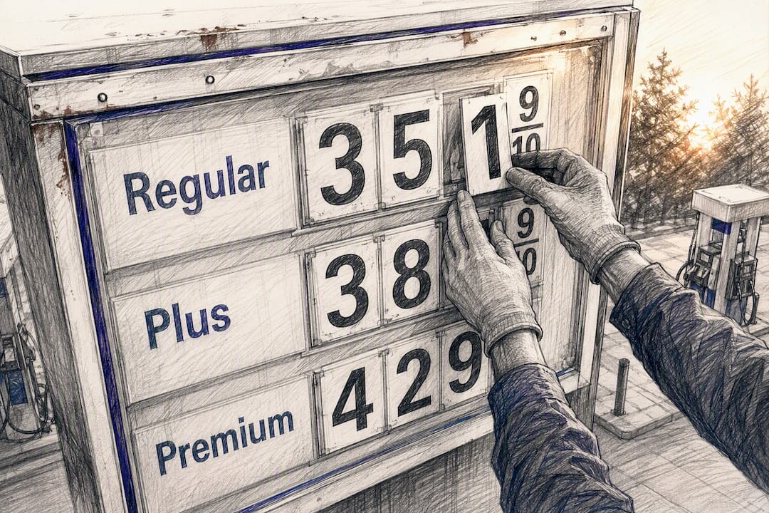 Close-up of gas station fuel price digits