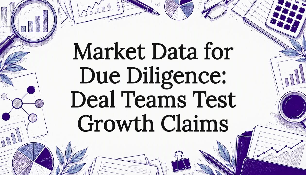 Market diligence title card with data sketches