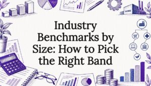 Decorative sketches framing an industry benchmark title
