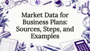 Business data sketches framing a clear title area