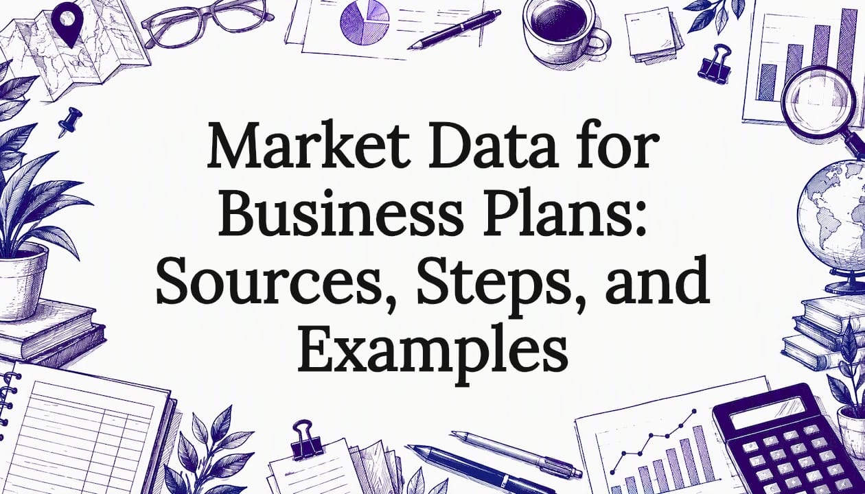 Business data sketches framing a clear title area